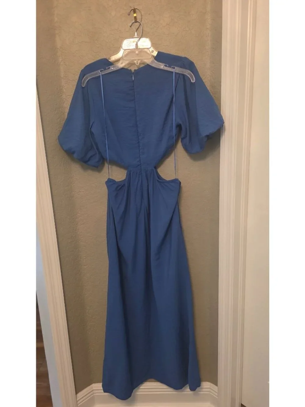 Abercrombie & Fitch Blue Puffed Sleeve Cut Out Maxi Dress M GUC